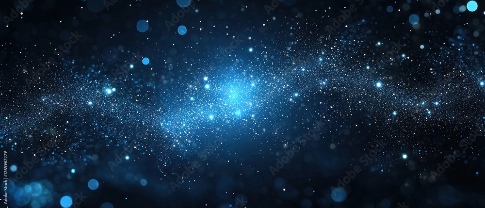 Fototapeta premium Abstract Blue Glitter Background with Dark Space and Twinkling Particles