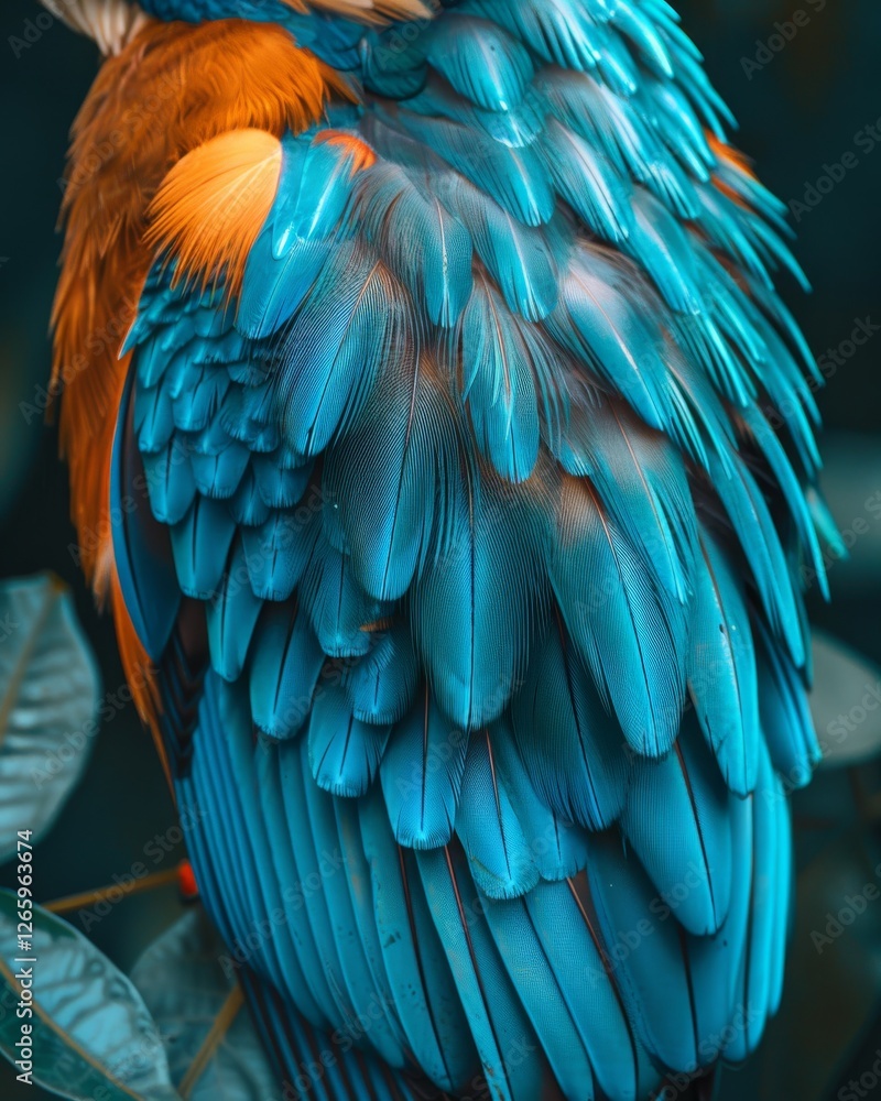 Fototapeta premium Striking Close-Up of Vibrant Kingfisher Feathers with Intricate Details Captured in Macro Photography
