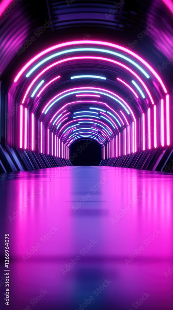 Naklejka premium Futuristic neon tunnel with cybernetic circuit board design