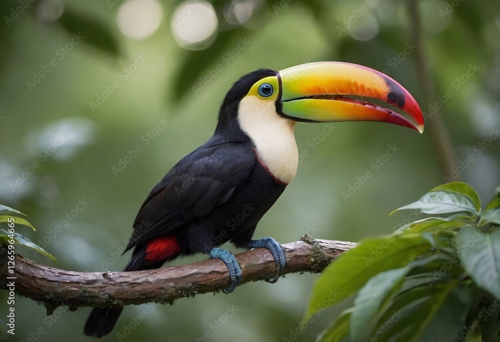 Vibrant Toucan Perched Amidst Tropical Leaves Vibrant Toucan Perched Amidst Tropical Leaves