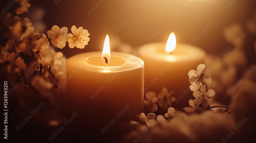 Spiritual candle setting with warm illumination Spiritual candle setting with warm illumination