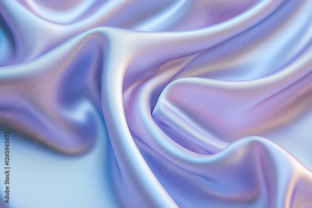 Obraz premium Close-up of silky fabric with a soft iridescent sheen, showcasing the smooth surface and subtle color shifts in muted tones like pale lavender and gray.