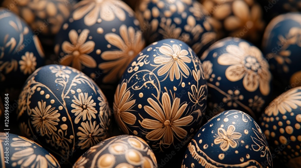 Close-up of Easter eggs with floral patterns Close-up of Easter eggs with floral patterns