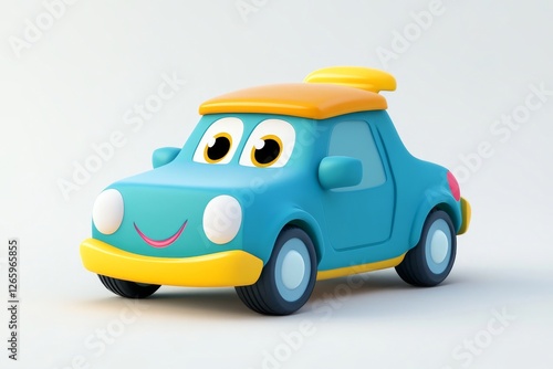 cute and funny cartoon style car character with big eyes, generative AI