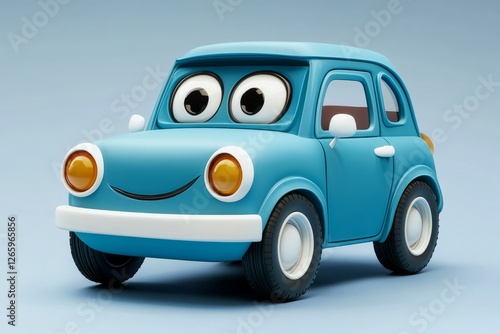 cute and funny cartoon style car character with big eyes, generative AI