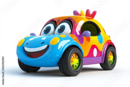 cute and funny cartoon style car character with big eyes, generative AI