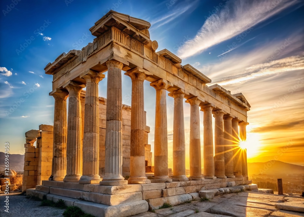 Fototapeta premium Minimalist Athens Acropolis Colonnade: Ancient Greek Architecture Stock Photo