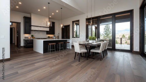 Wallpaper Mural Modern home interior, open kitchen and dining area, mountain view.  Possible use Stock photo Torontodigital.ca