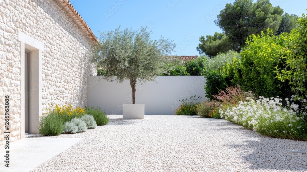 Obraz premium Modern Courtyard with Olive Tree