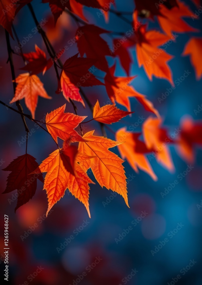 Autumn leaves on a dark blue background with a shallow depth of field bokeh red bokeh abstract background glow design light texture effect sparkle Autumn leaves on a dark blue background with a shallow depth of field bokeh red bokeh abstract background glow design light texture effect sparkle