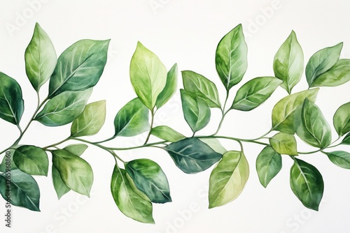 Watercolor painting of green leaves showcasing various shades and textures