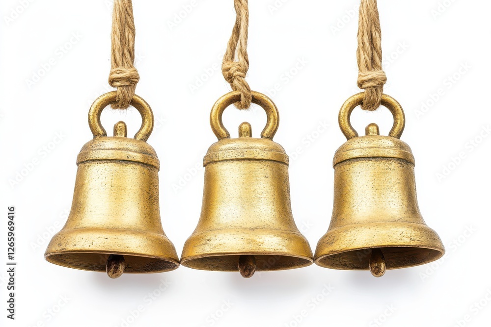 Set of Three beautiful golden bells with unique isolate on white background Set of Three beautiful golden bells with unique isolate on white background