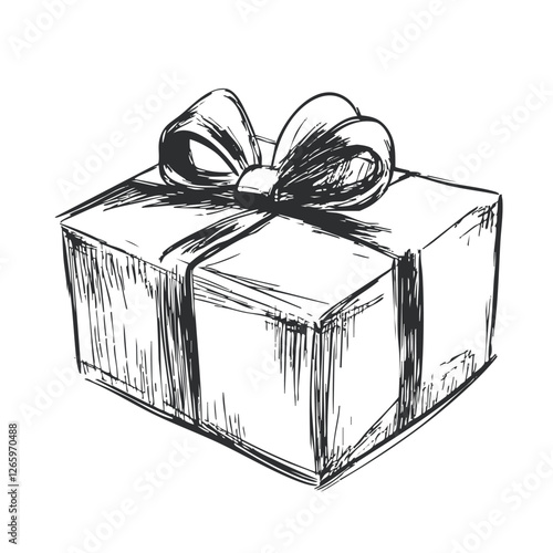 Vintage Ink Present Sketch – Hand-Drawn Gift Box Illustration