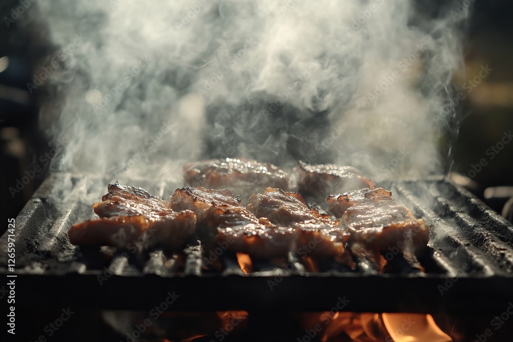 pork barbecue, with smoky grills pork barbecue, with smoky grills