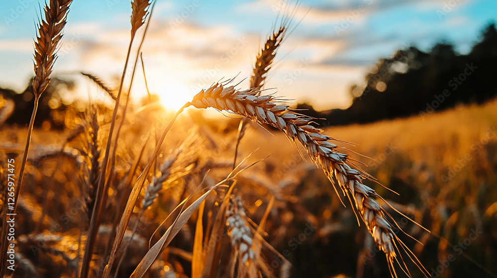 Fototapeta premium Golden Wheat Field Swaying in the Breeze