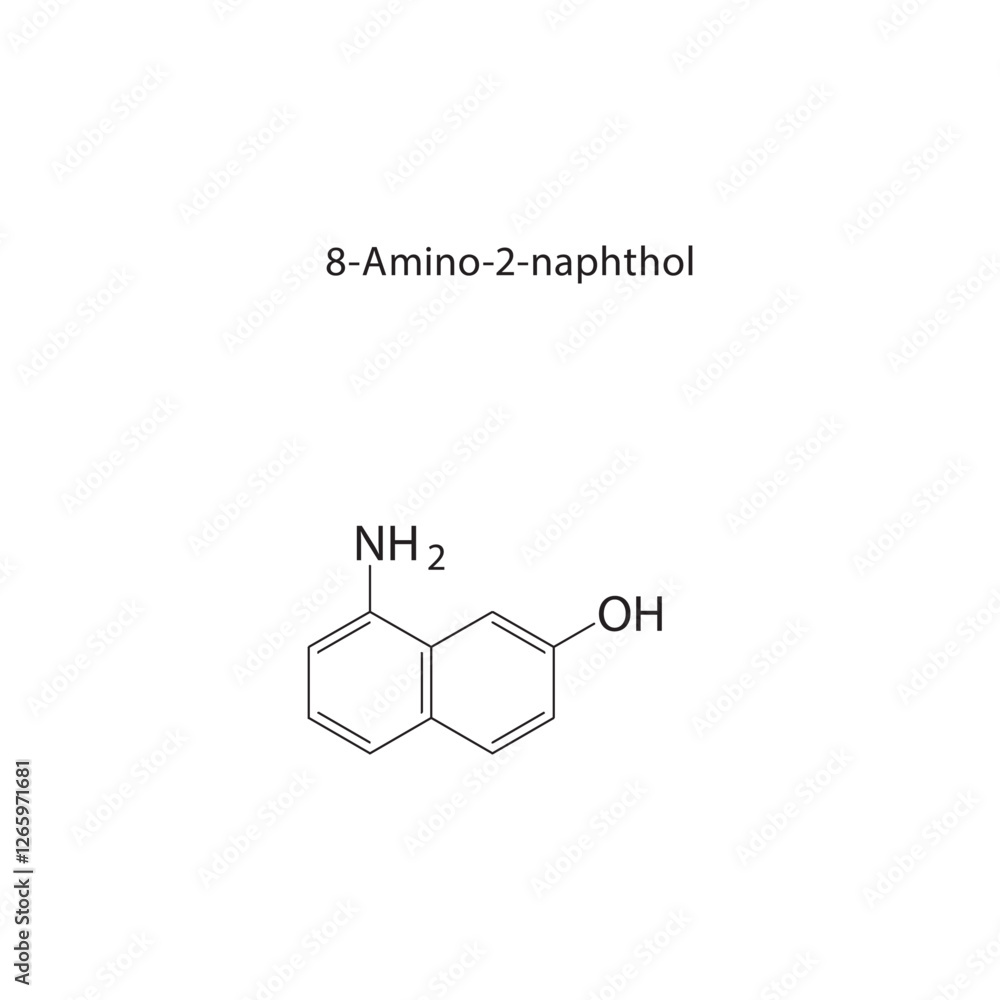 8-Amino-2-naphthol skeletal structure.Naphthol derivative compound schematic illustration. Simple diagram, chemical formula. 8-Amino-2-naphthol skeletal structure.Naphthol derivative compound schematic illustration. Simple diagram, chemical formula.