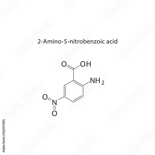 2-Amino-5-nitrobenzoic acid skeletal structure.Nitrobenzoic acid derivative compound schematic illustration. Simple diagram, chemical formula.