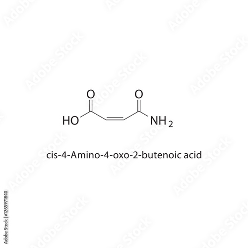 cis-4-Amino-4-oxo-2-butenoic acid skeletal structure.Butenoic acid derivative compound schematic illustration. Simple diagram, chemical formula.