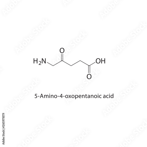 5-Amino-4-oxopentanoic acid skeletal structure.Oxopentanoic acid derivative compound schematic illustration. Simple diagram, chemical formula.