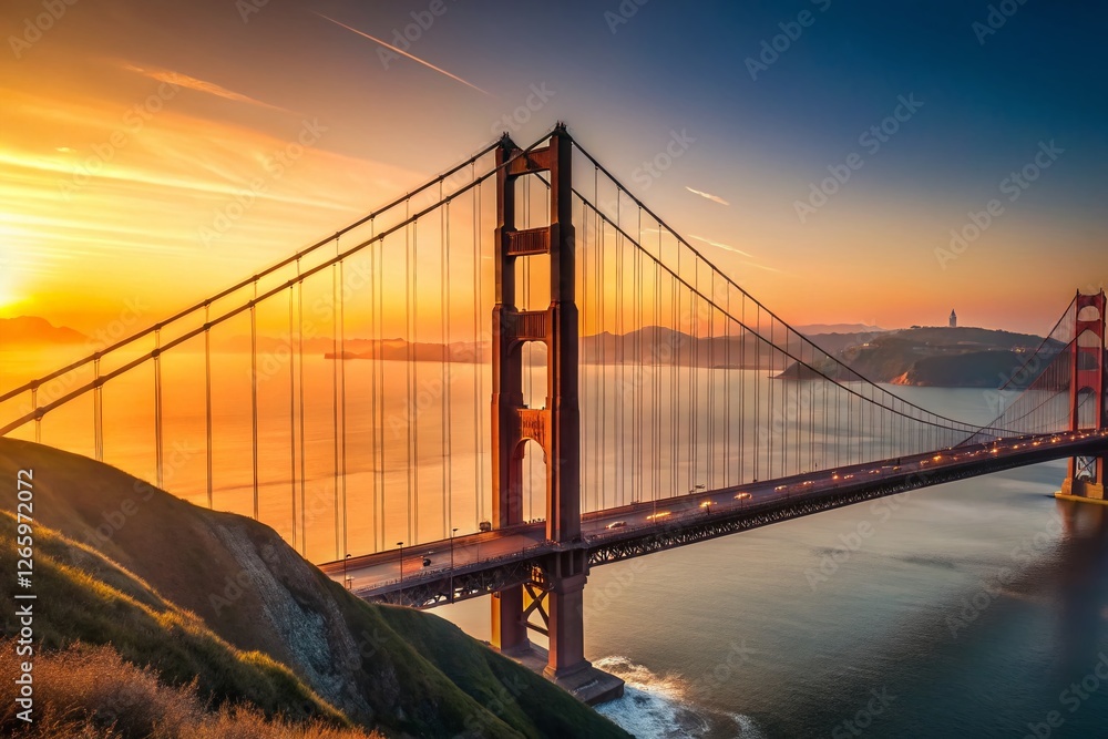 Fototapeta premium Minimalist Golden Gate Bridge Skyline, San Francisco, California