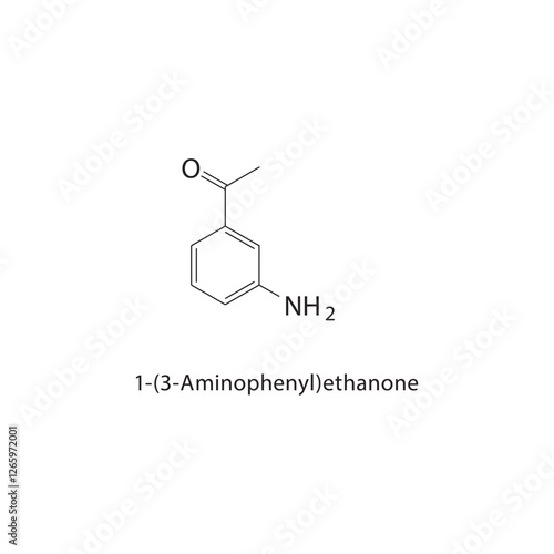 1-(3-Aminophenyl)ethanone skeletal structure.Aminoketone compound schematic illustration. Simple diagram, chemical formula. photo