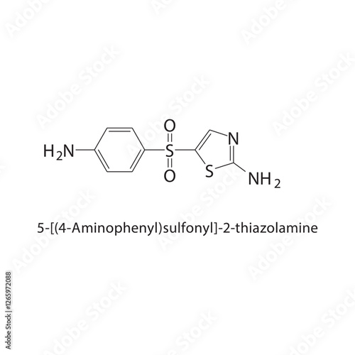 5-[(4-Aminophenyl) sulfonyl]-2-thiazolamine skeletal structure.Sulfonylthiazole derivative compound schematic illustration. Simple diagram, chemical formula.