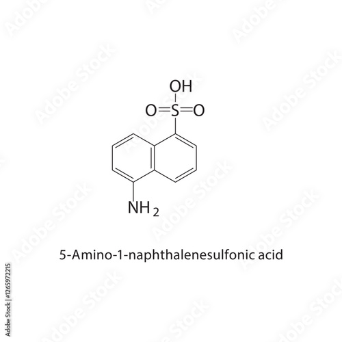 5-Amino-1-naphthalenesulfonic acid skeletal structure.Naphthalenesulfonic acid derivative compound schematic illustration. Simple diagram, chemical formula.