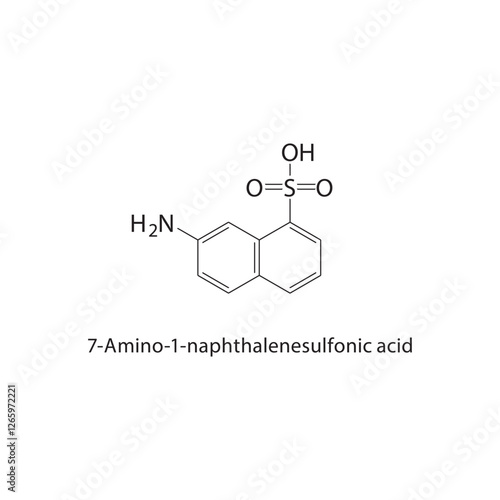 7-Amino-1-naphthalenesulfonic acid skeletal structure.Naphthalenesulfonic acid derivative compound schematic illustration. Simple diagram, chemical formula.