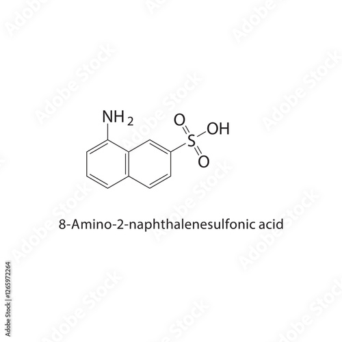 8-Amino-2-naphthalenesulfonic acid skeletal structure.Naphthalenesulfonic acid derivative compound schematic illustration. Simple diagram, chemical formula.