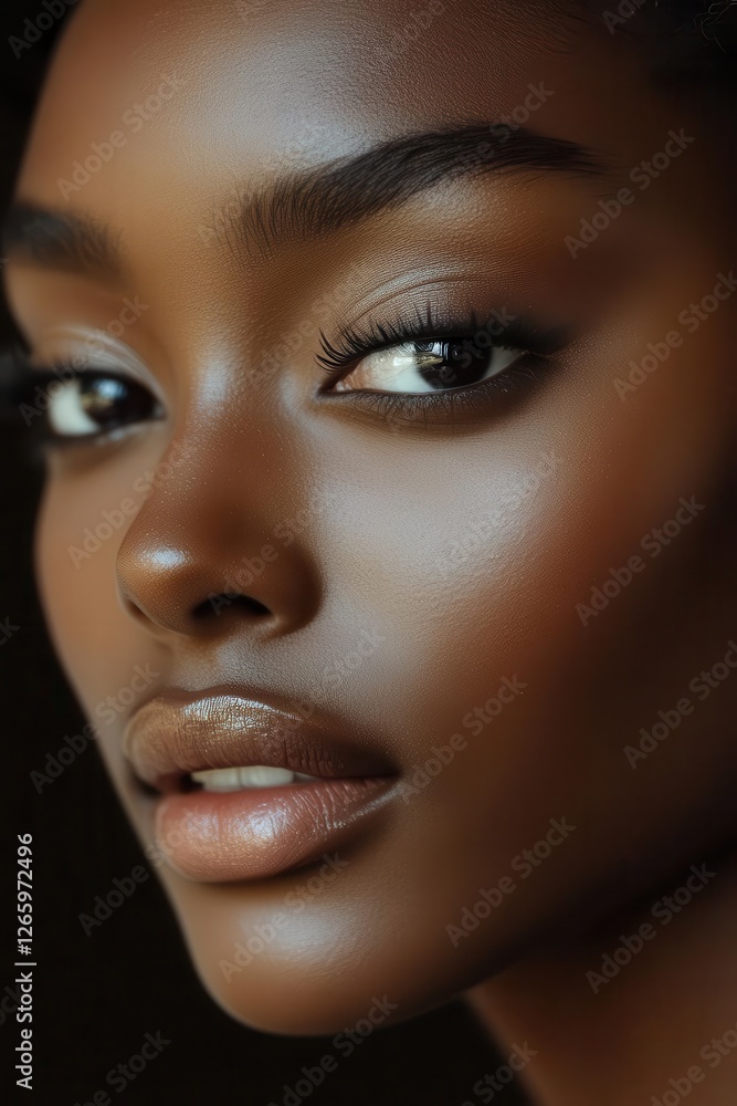 Close-Up Portrait of a Confident Lady with Soft Natural Lighting for Beauty Brand Campaigns Close-Up Portrait of a Confident Lady with Soft Natural Lighting for Beauty Brand Campaigns