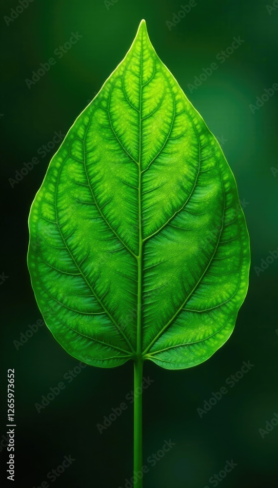 Obraz premium Green leaf with prominent veins and stem texture, nature, earthy, botany