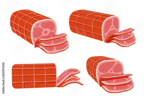 Smoked ham isolated, delicious sliced ham illustration	