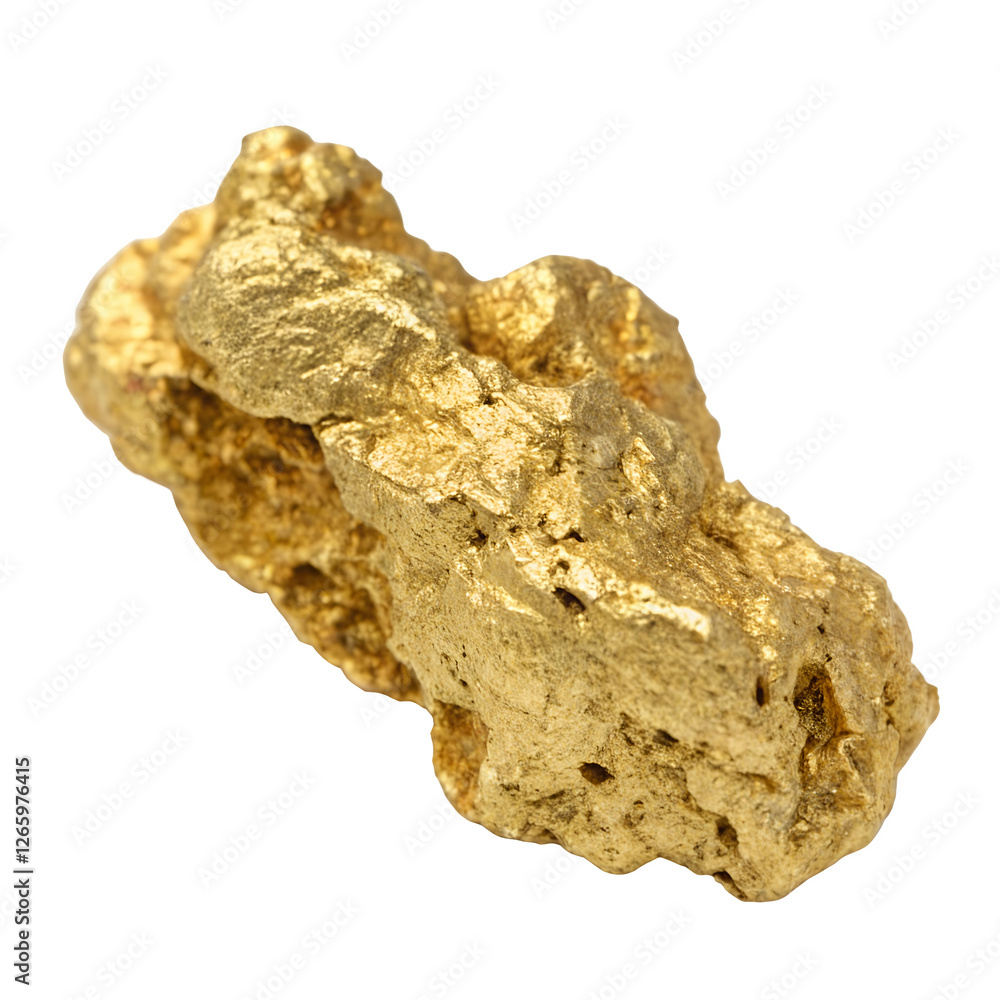 Fototapeta premium Raw Natural Gold Nugget: Perfect for Mineral Collections, Precious Metal Branding, and Rustic Luxury Design Projects.