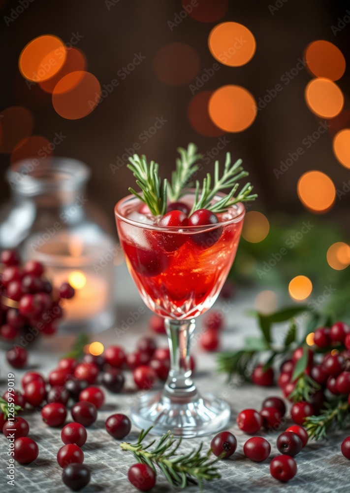A festive cocktail garnished with cranberries and rosemary served in a crystal glass surrounded by scattered red berries and warm bokeh lights bokeh red bokeh abstract background glow design light tex A festive cocktail garnished with cranberries and rosemary served in a crystal glass surrounded by scattered red berries and warm bokeh lights bokeh red bokeh abstract background glow design light tex