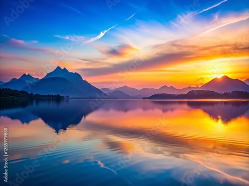 Wallpaper Mural Minimalist Sunset: Serene Mountain Lake Wallpaper Torontodigital.ca