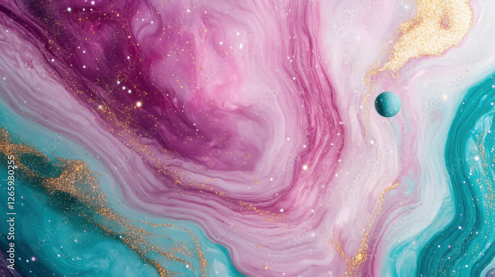 Fototapeta premium Ethereal galactic swirls: a vivid cosmic landscape of colorful nebulas and stars