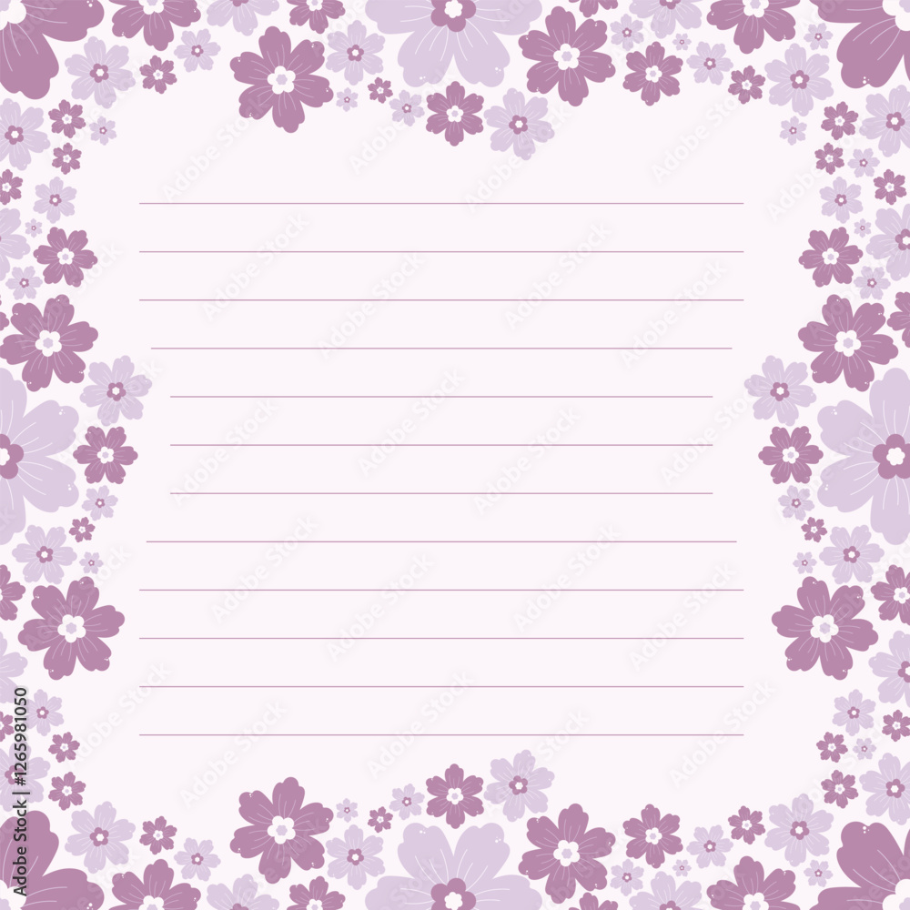 Cute kawaii purple floral border frame poster notepad background Cute kawaii purple floral border frame poster notepad background