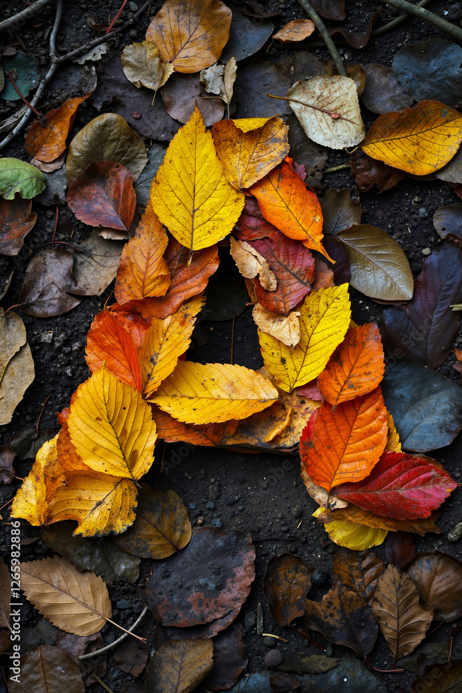 A number made out of leaves on the ground A number made out of leaves on the ground