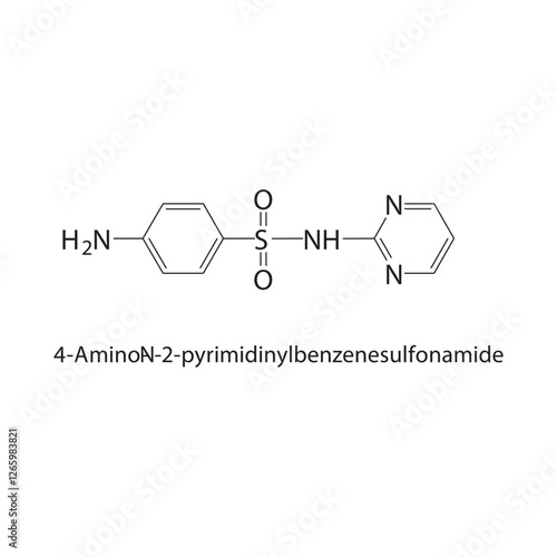 4-Amino-N-2-pyrimidinylbenzenesulfonamide skeletal structure.Sulfonamide compound schematic illustration. Simple diagram, chemical formula.