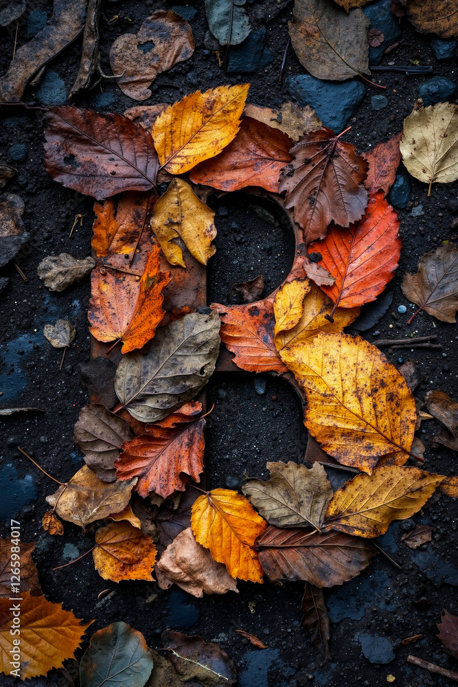 A circle of leaves laying on the ground in the middle of the road