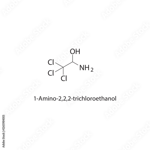 1-Amino-2,2,2-trichloroethanol skeletal structure.Trichloroethanol derivative compound schematic illustration. Simple diagram, chemical formula.