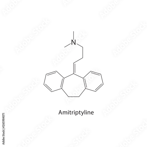 Amitriptyline skeletal structure.Tricyclic antidepressant compound schematic illustration. Simple diagram, chemical formula.