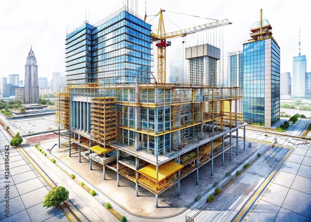 Modern Architecture Building Construction: Aerial Perspective Design Sketch Modern Architecture Building Construction: Aerial Perspective Design Sketch