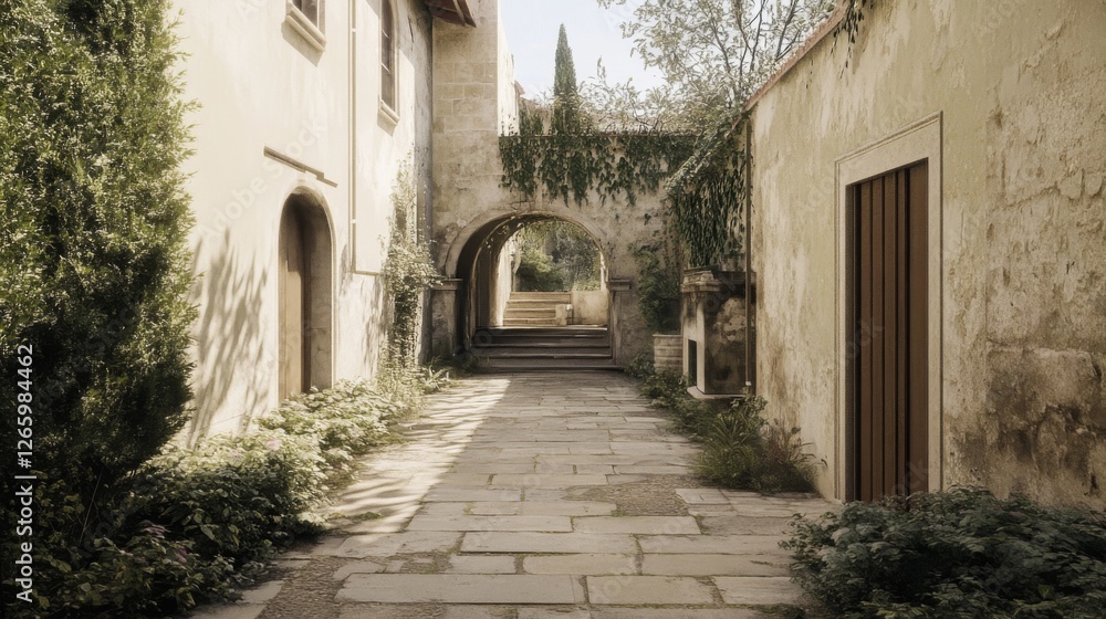 Fototapeta premium Italian alleyway sunlight garden pathway