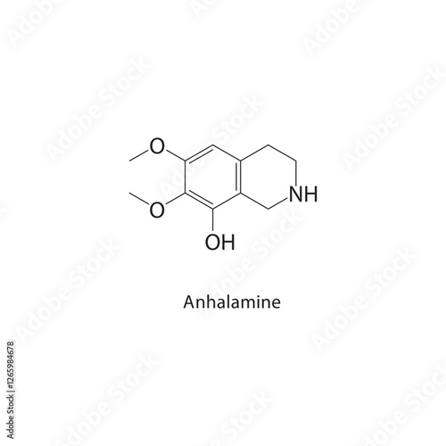 Anhalamine skeletal structure.Alkaloid compound schematic illustration. Simple diagram, chemical formula.
