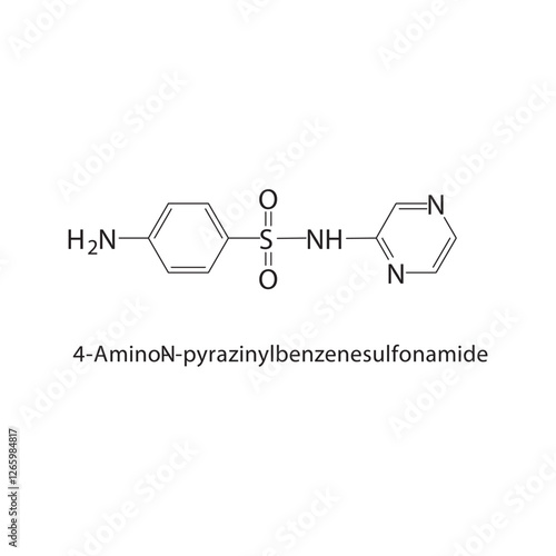 4-Amino-N-pyrazinylbenzenesulfonamide skeletal structure.Sulfonamide compound schematic illustration. Simple diagram, chemical formula.