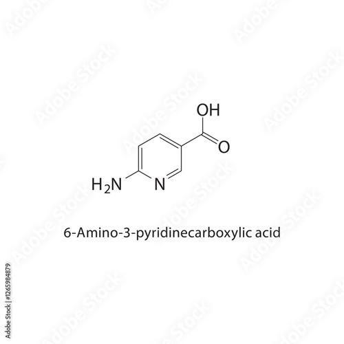 6-Amino-3-pyridinecarboxylic acid skeletal structure.Pyridinecarboxylic acid compound schematic illustration. Simple diagram, chemical formula.