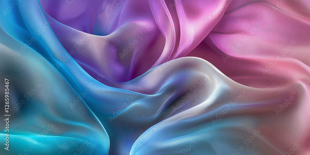 Fototapeta premium Detailed shot of sheer, silky organza fabric with a muted shimmer, emphasizing its delicate, translucent texture and soft iridescence.