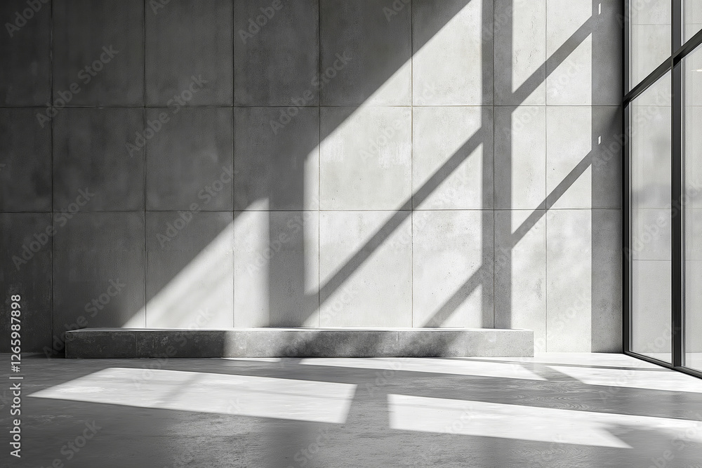 Obraz premium A concrete wall with a large window in the middle of it