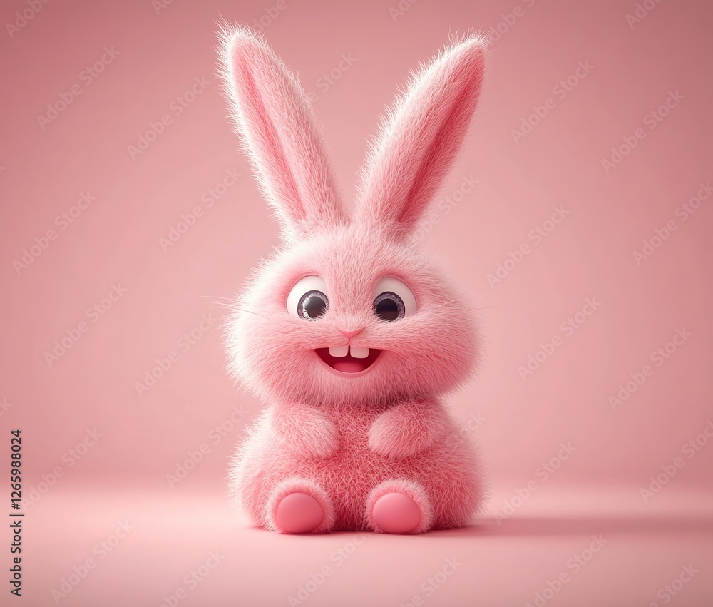 Obraz premium 3d Bunny Animation Cartoon Cute Smiling Fluffy Ears Pink Background Copy Space Happy Easter Greeting Card